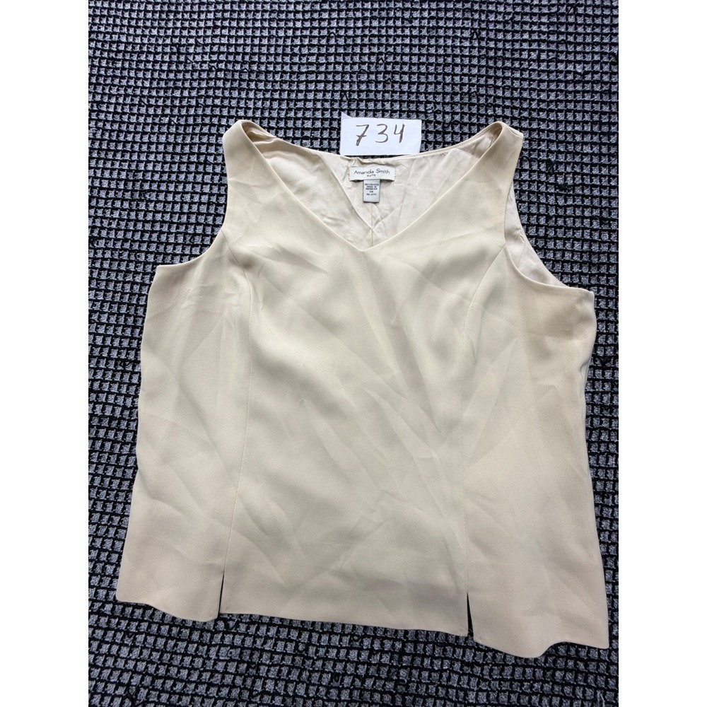 Amanda Smith Suits Tank Top Womens 14 Cream V-Neck Sleeveless Shell